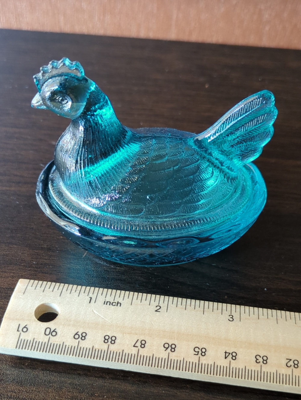 Vintage Teal Glass Hen On Nest Covered Dish - Decorative Home Accent - Picture 4 of 4